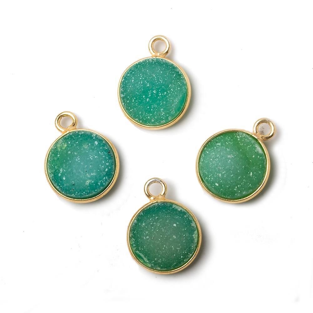 11mm Vermeil Bezel Teal Green Drusy Coin Pendant 1 piece - The Bead Traders