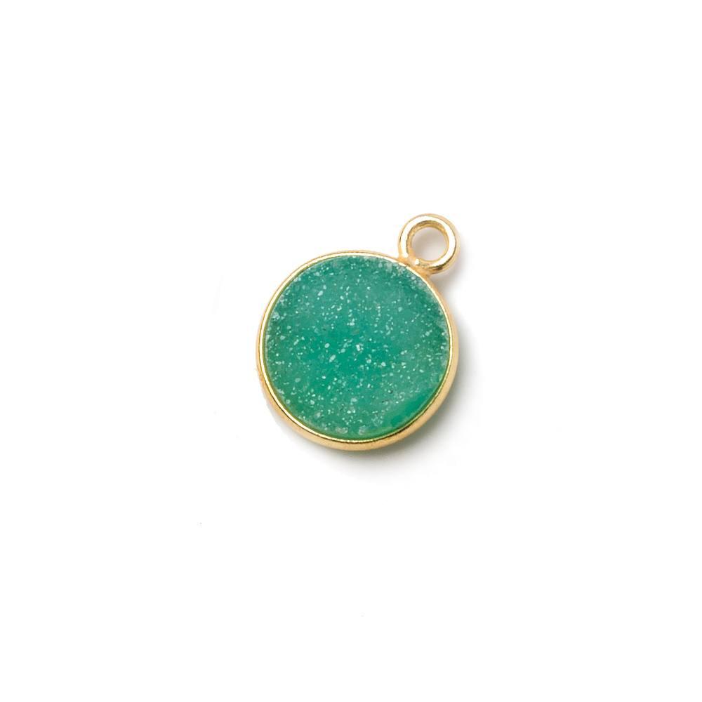 11mm Vermeil Bezel Teal Green Drusy Coin Pendant 1 piece - The Bead Traders