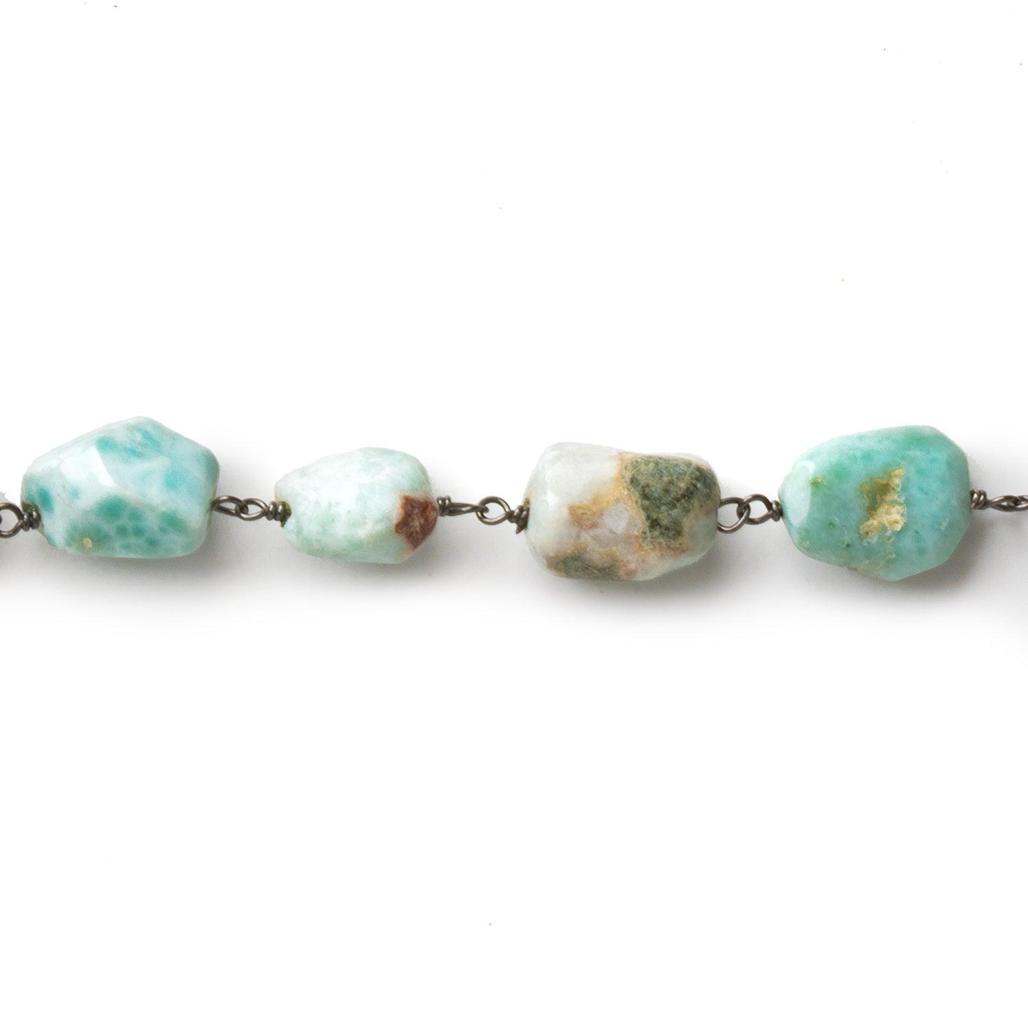 11x10mm Larimar Faceted Nugget Black Gold Chain 22 beads - The Bead Traders
