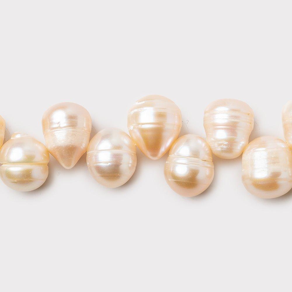 11x5mm Pale Peach Top Drilled Ringed Baroque Freshwater Pearls 15 inch - The Bead Traders