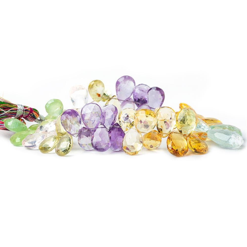 11x8-18x11mm Multi Gemstone faceted pear briolette 8 inch 51 beads - The Bead Traders