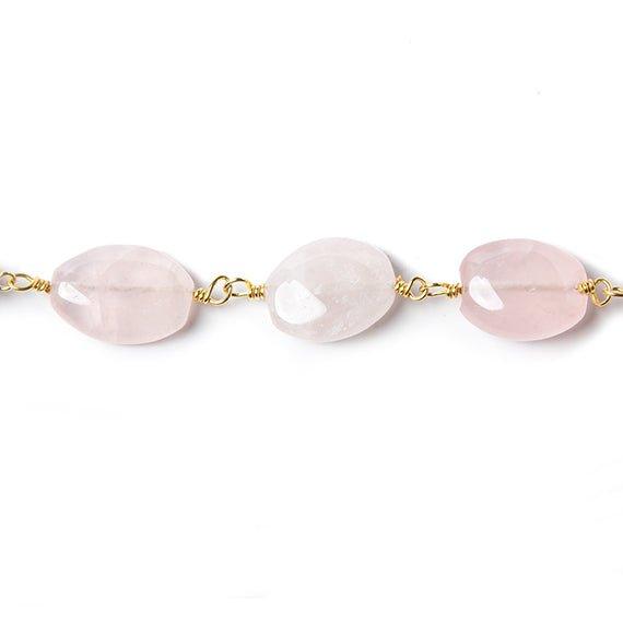 11x9-13x10mm Rose Quartz plain oval Gold Rosary Chain by the foot 15 beads - The Bead Traders