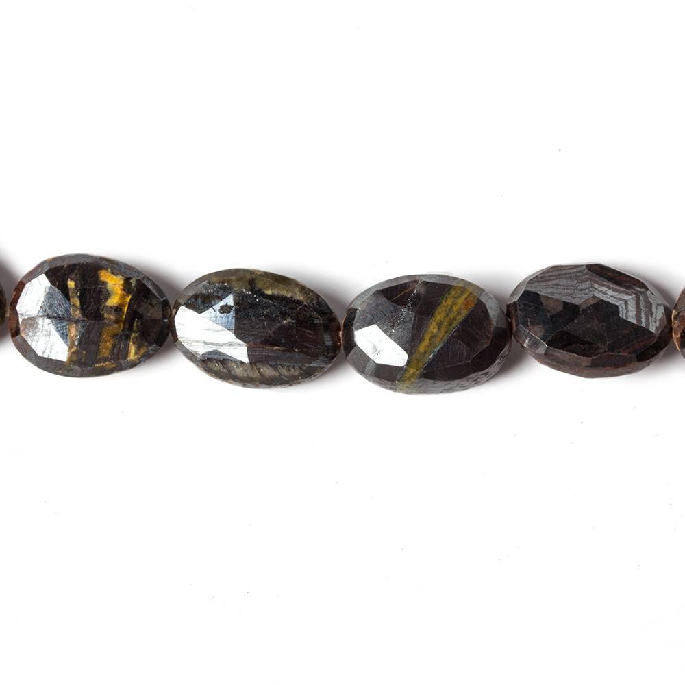 11x9-15x9mm Dark Tiger Iron straight drilled faceted ovals 13 inch 24 beads - The Bead Traders