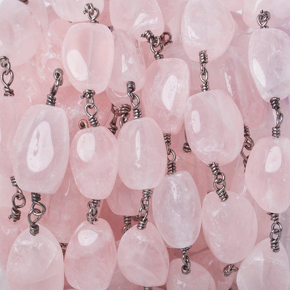11x9-17x11mm Rose Quartz prism plain oval Black Gold Chain - 7ft lot - The Bead Traders
