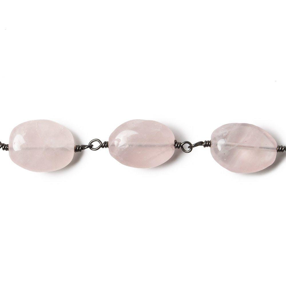 11x9mm Rose Quartz plain oval nugget Black Gold plated Chain by the foot 17 pieces - The Bead Traders