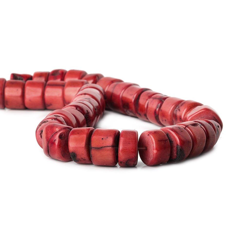 12 - 15mm Red Coral Heishi Bead Strand 15 inch 37 pieces - The Bead Traders