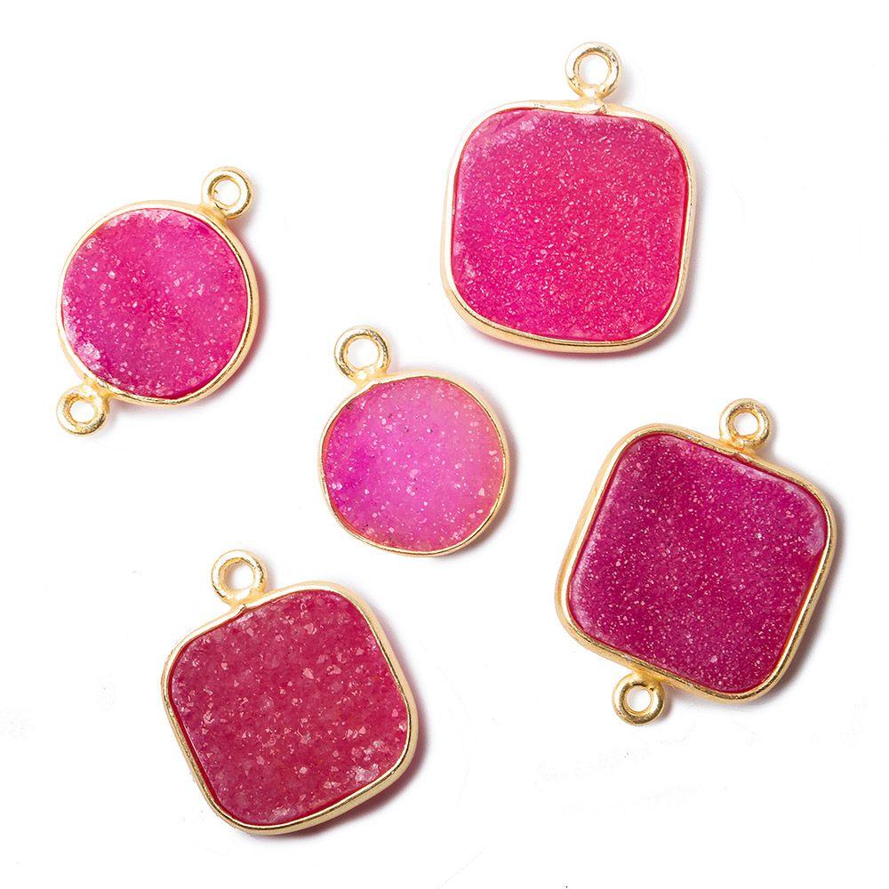 12-16mm Pink Drusy Vermeil Bezel Pendant & Connector Set of 5 - The Bead Traders