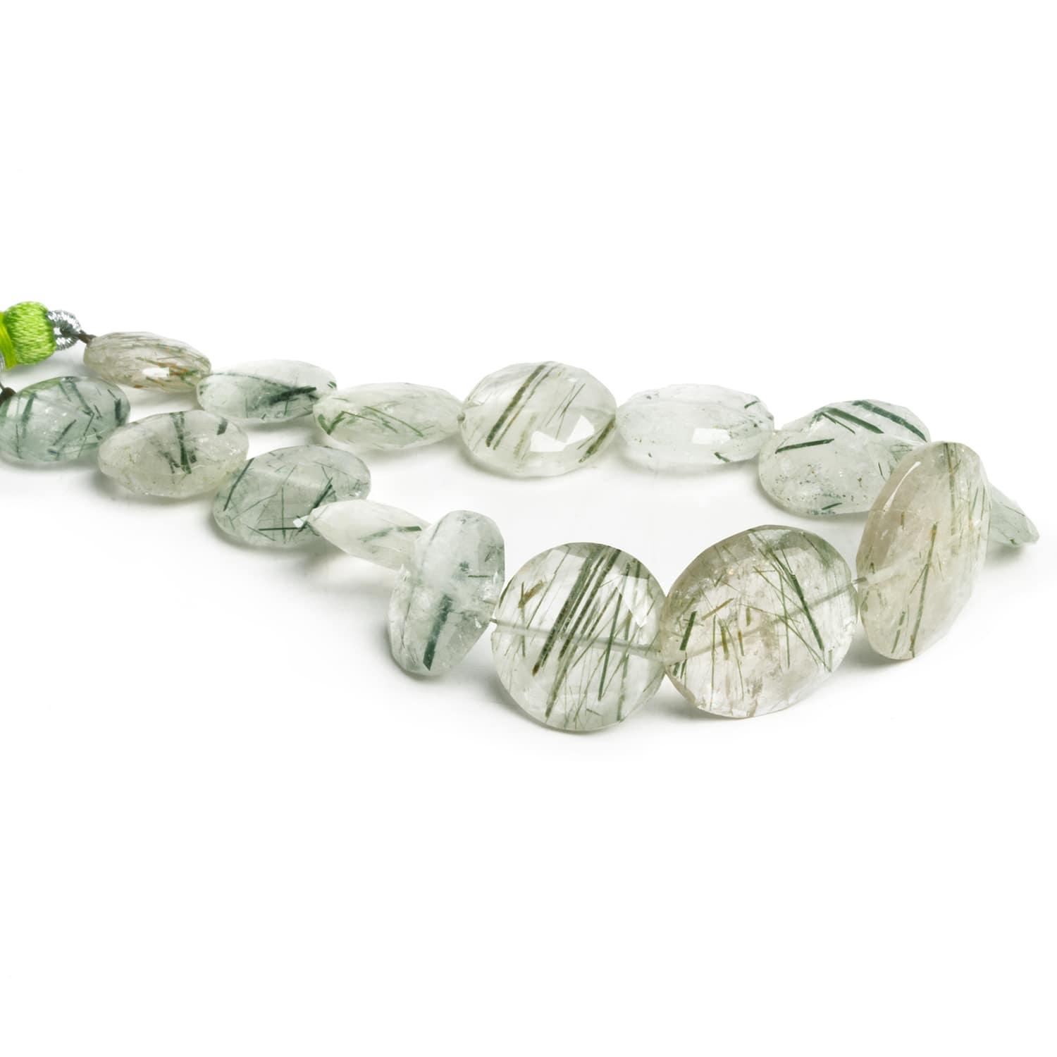 12-18mm Green Tourmalinated Quartz Coins 8 inch 15 beads - The Bead Traders