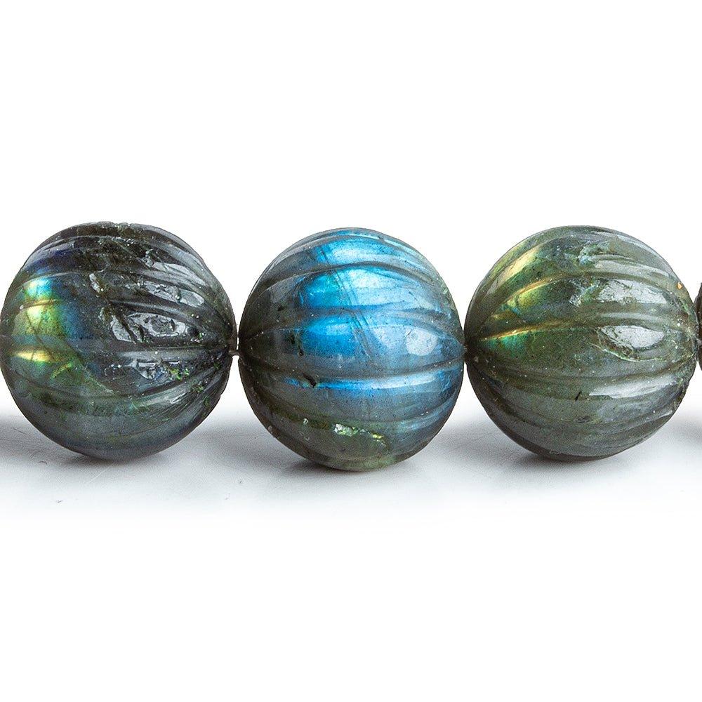 12mm-20mm Labradorite Hand Carved Melon Beads 20 inch 37 pieces - The Bead Traders