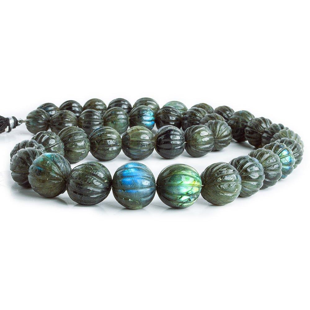 12mm-20mm Labradorite Hand Carved Melon Beads 20 inch 37 pieces - The Bead Traders