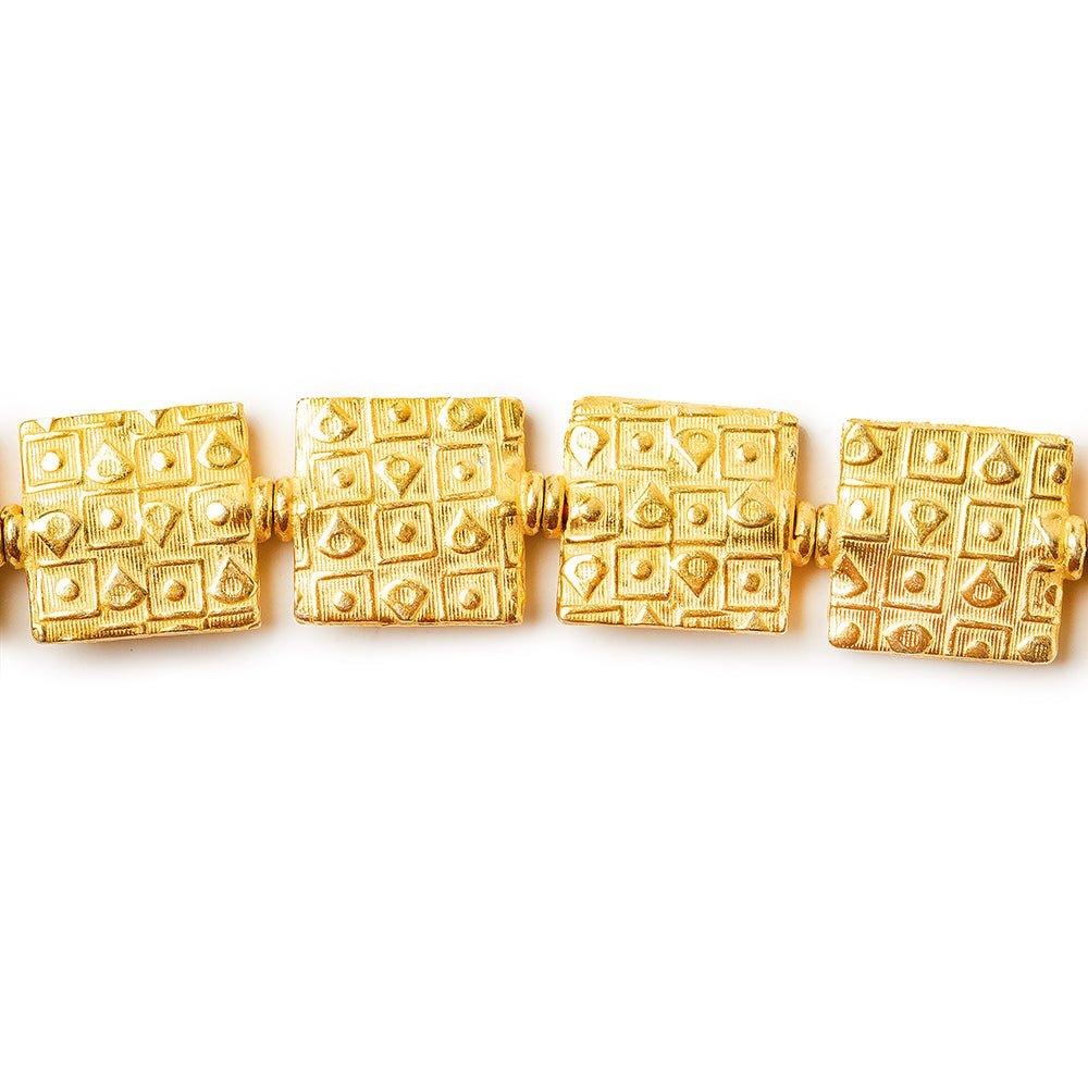 12mm 22kt Gold Plated Copper Geometric Embossed Square Beads, 8 inch - The Bead Traders