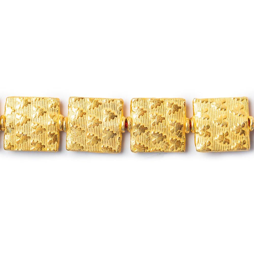 12mm 22kt Gold Plated Copper Heart Embossed Square Beads, 8 inch - The Bead Traders