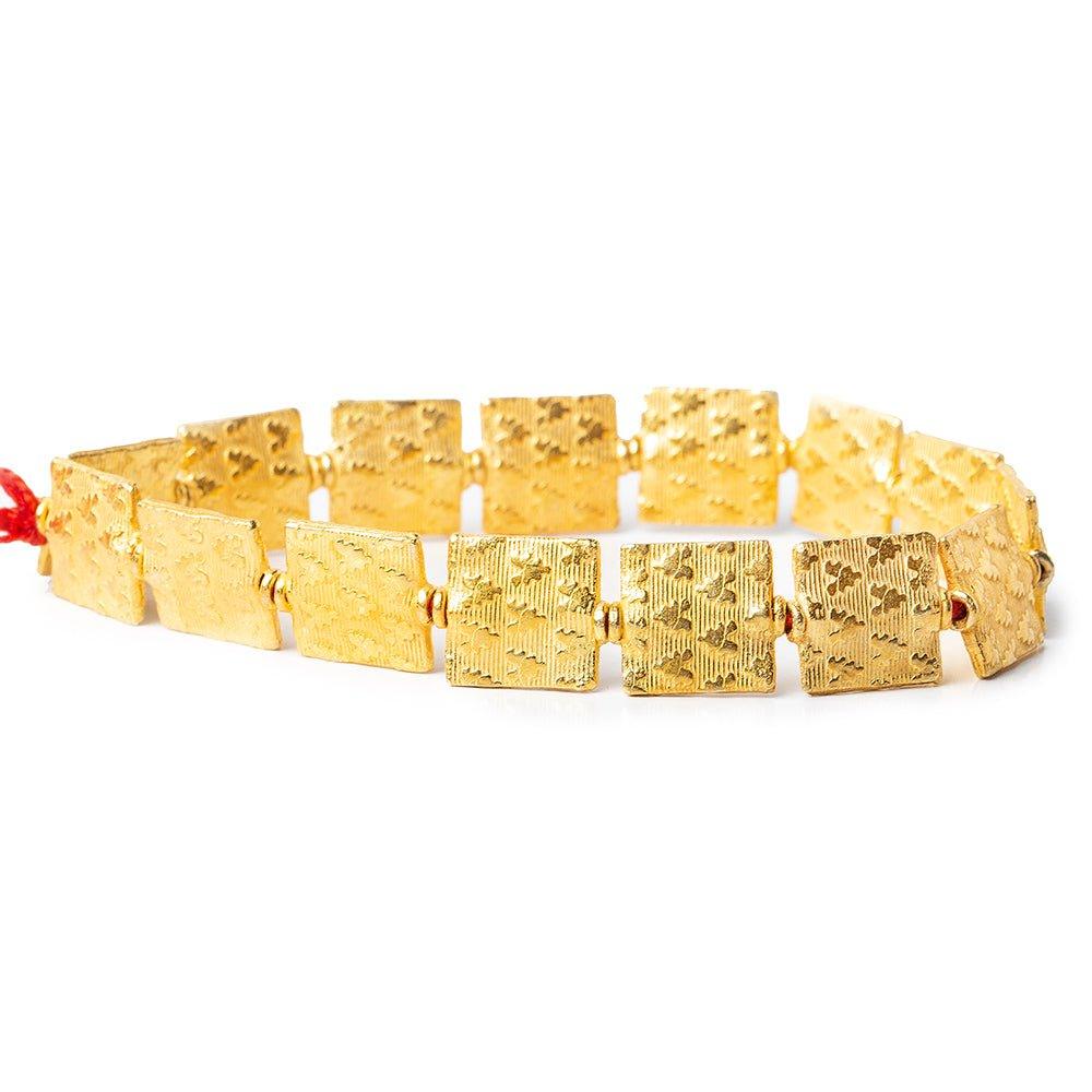 12mm 22kt Gold Plated Copper Heart Embossed Square Beads, 8 inch - The Bead Traders