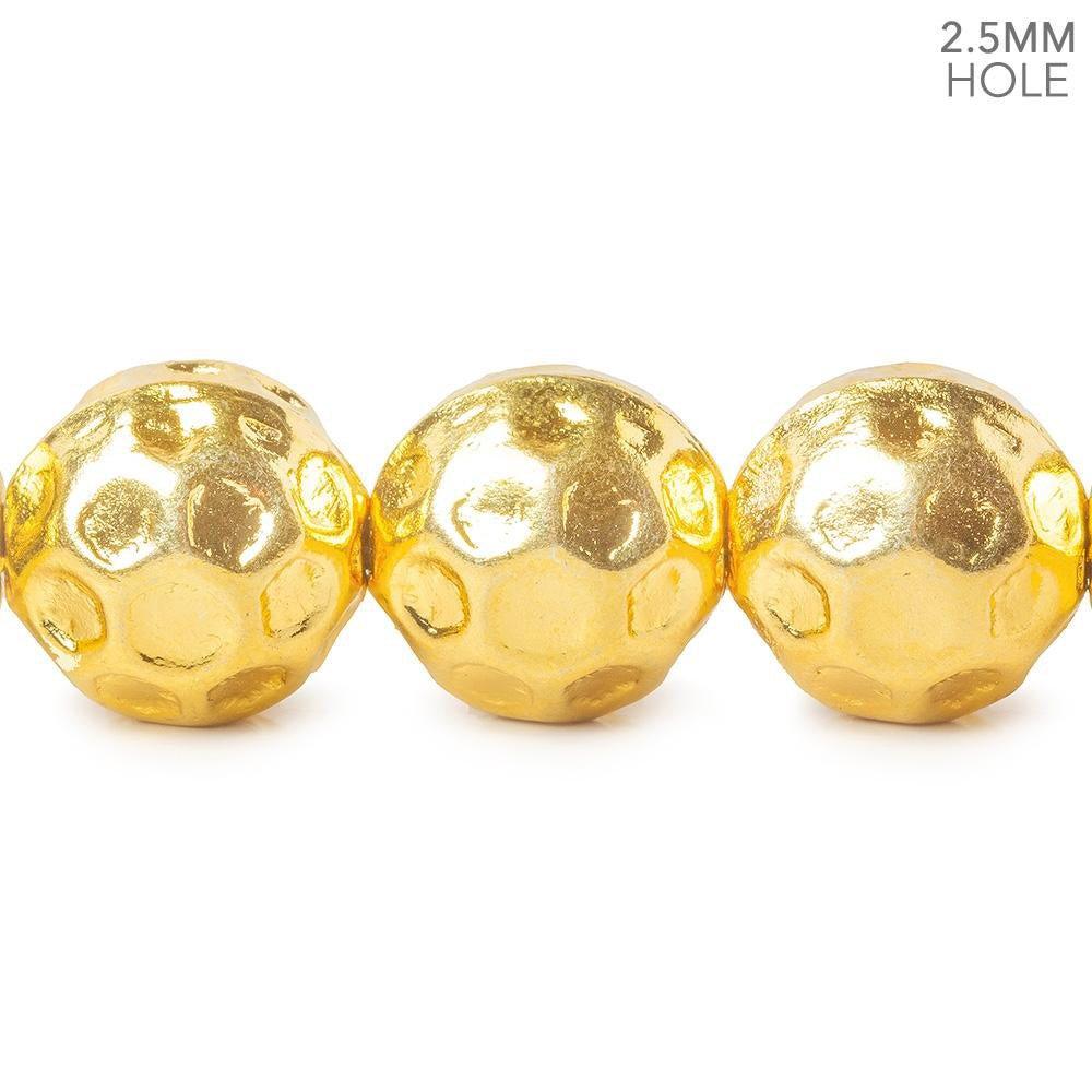 12mm 22kt Gold plated Copper Large Hole Honeycomb Round Beads 4 inch 9 pieces - The Bead Traders