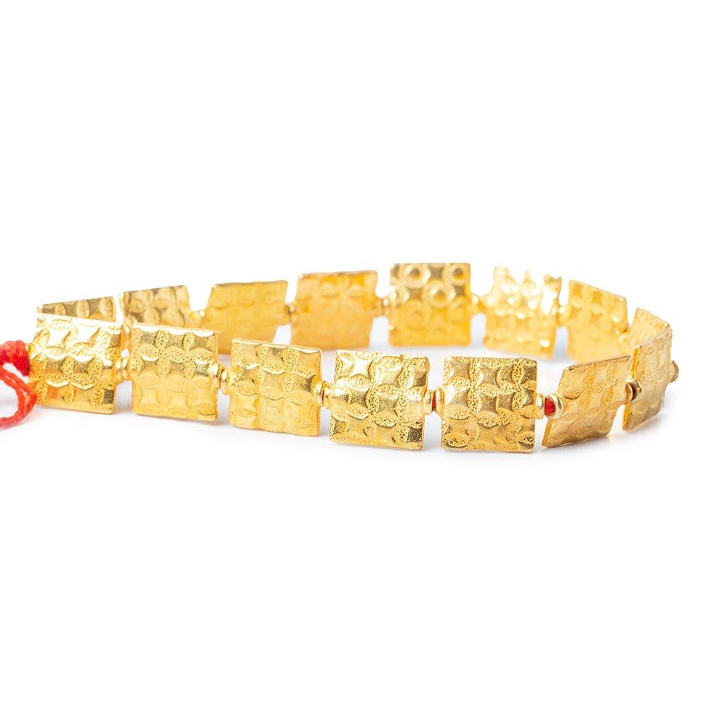 12mm 22kt Gold Plated Copper Square Embossed Square Beads, 8 inch - The Bead Traders