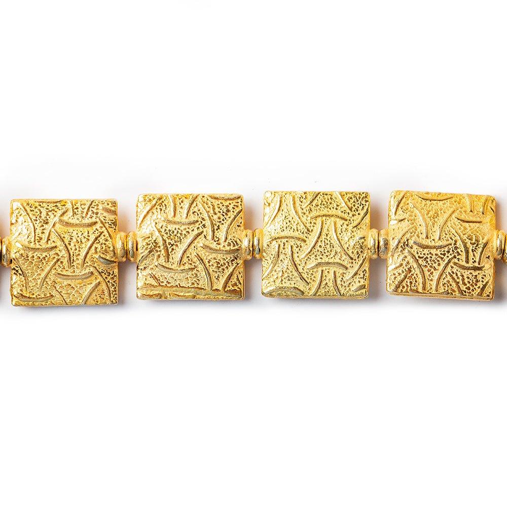 12mm 22kt Gold Plated Copper Woven Triangle Embossed Square Beads, 8 inch - The Bead Traders