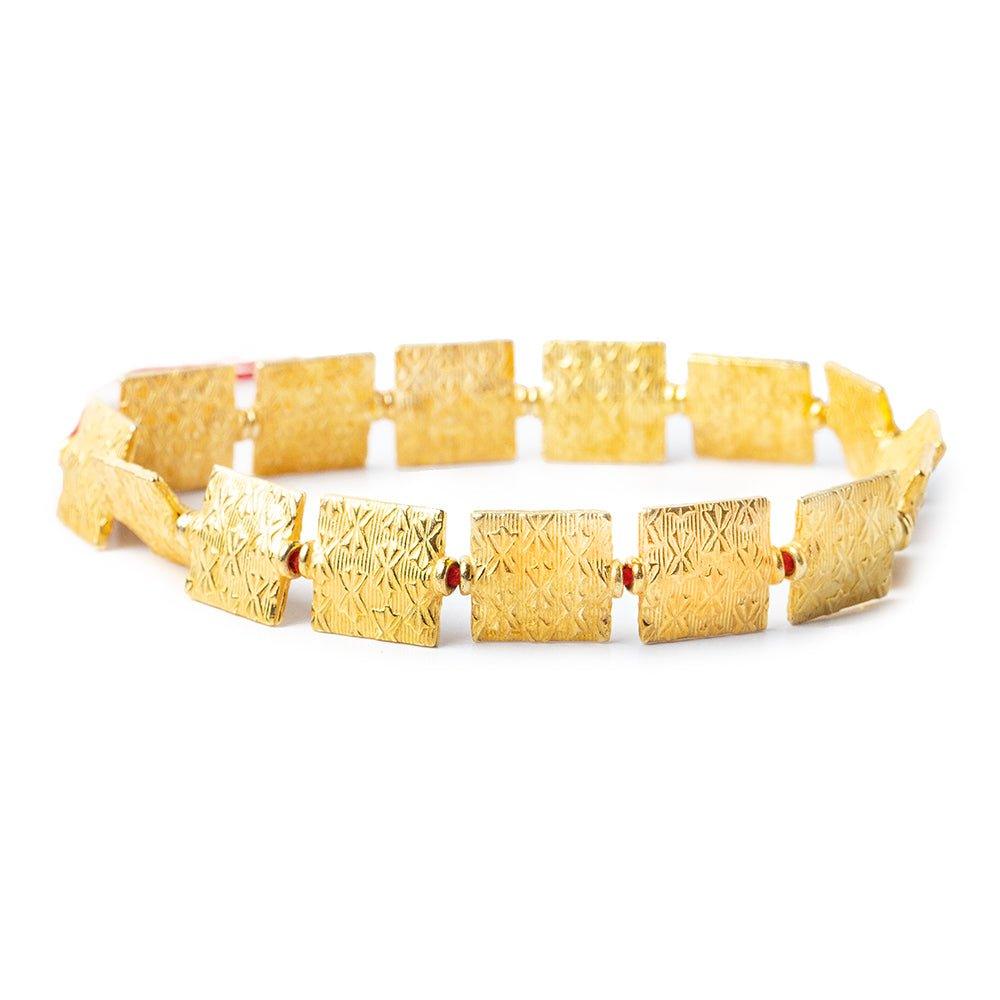 12mm 22kt Gold Plated Kisses Embossed Square Beads, 8 inch - The Bead Traders
