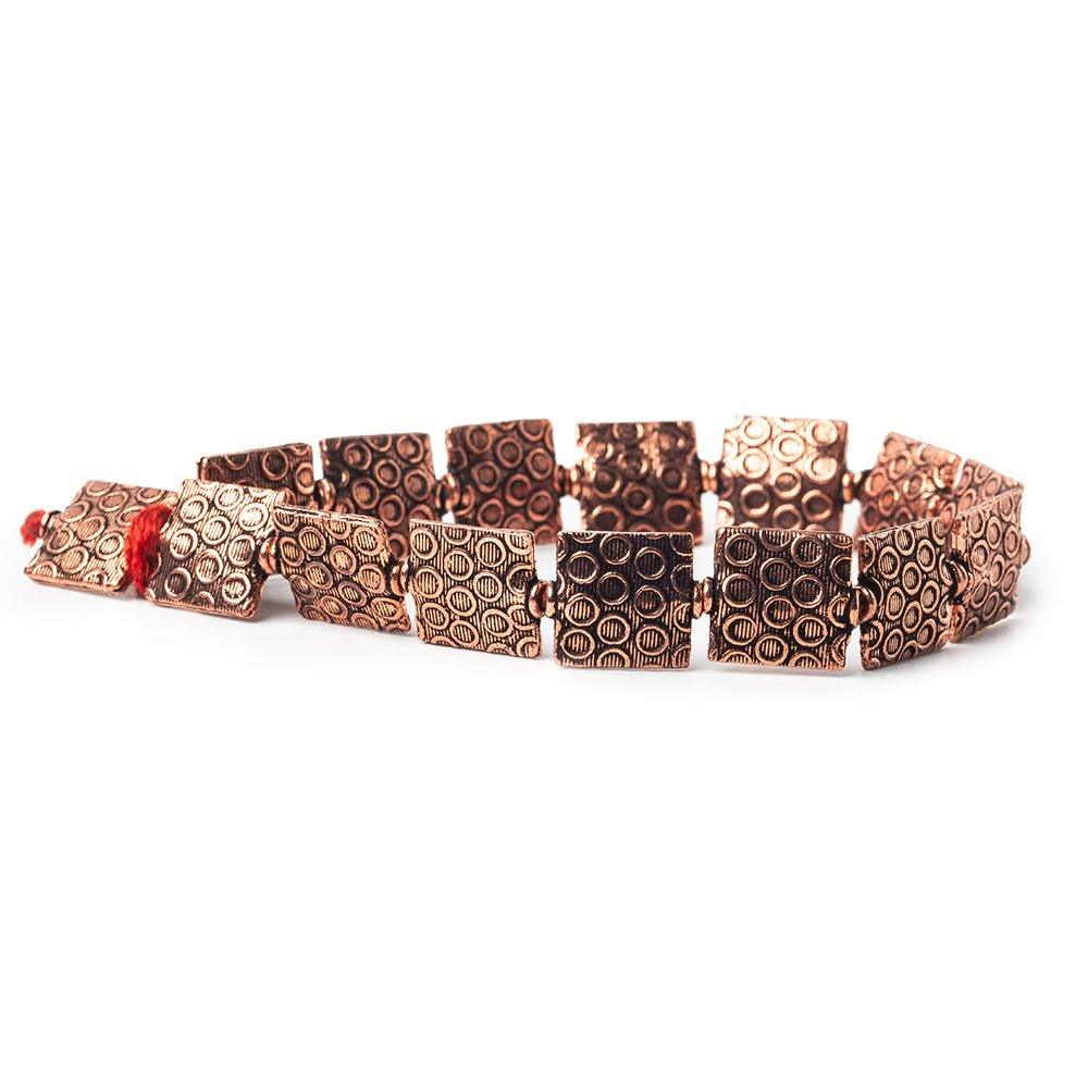 12mm Antiqued Copper Circles Embossed Square Beads, 8 inch, 15 beads - The Bead Traders