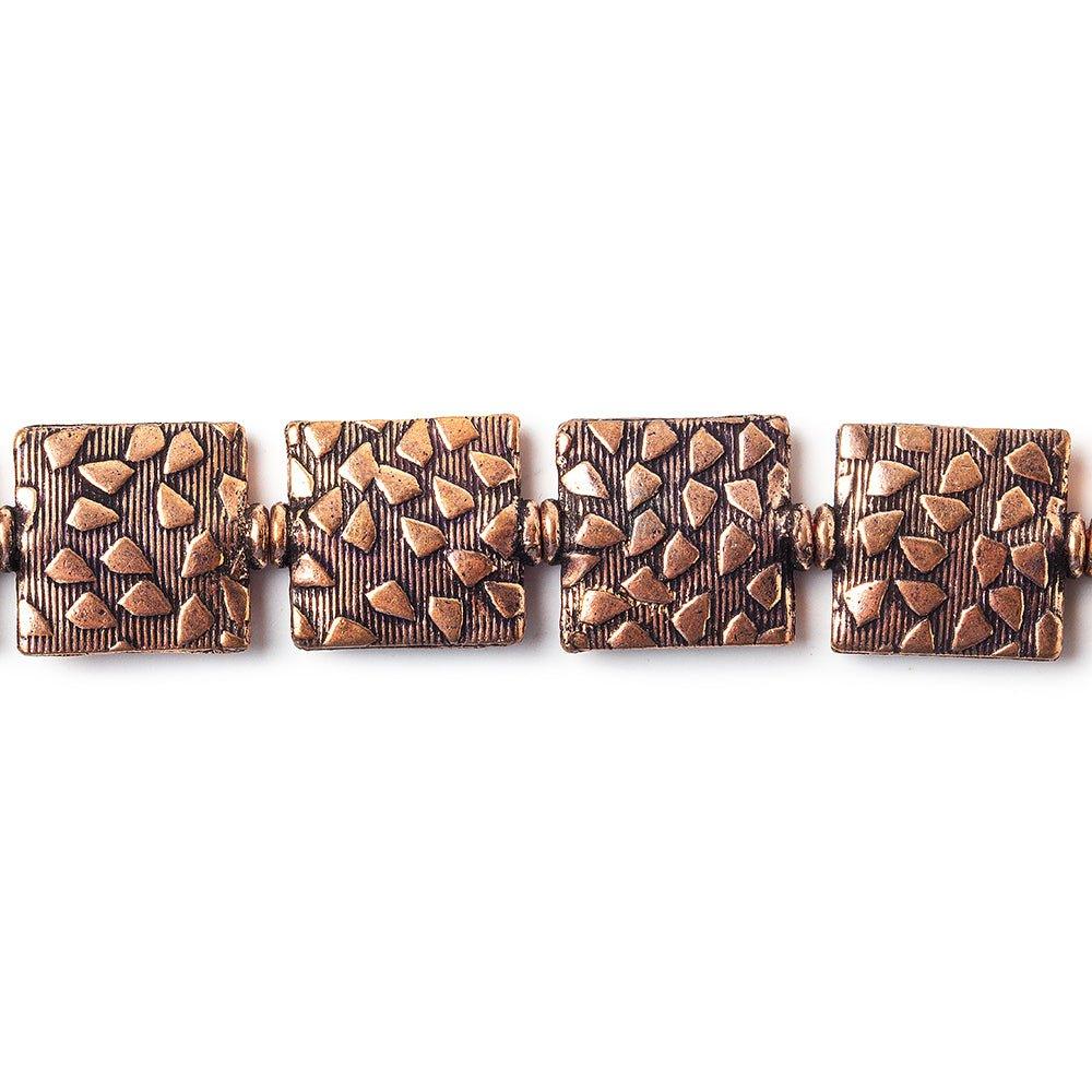 12mm Antiqued Copper Cobblestone Embossed Square Beads, 8 inch, 15 beads - The Bead Traders