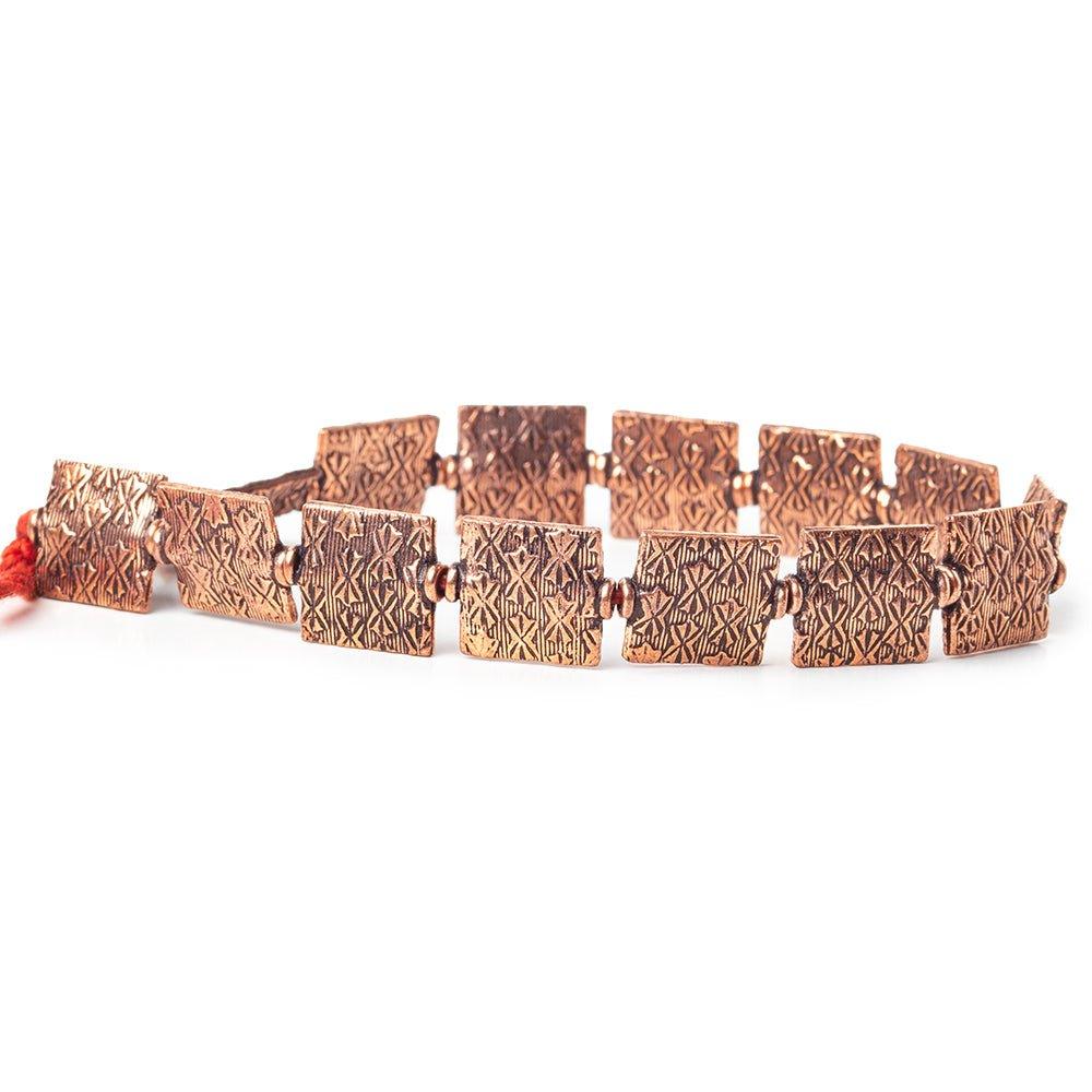 12mm Antiqued Copper Kisses Embossed Square Beads, 8 inch, 15 beads - The Bead Traders