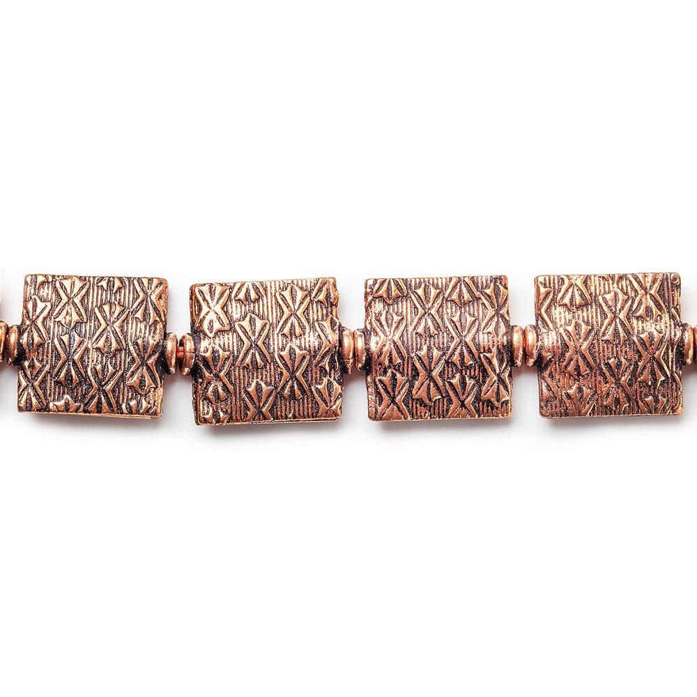 12mm Antiqued Copper Kisses Embossed Square Beads, 8 inch, 15 beads - The Bead Traders