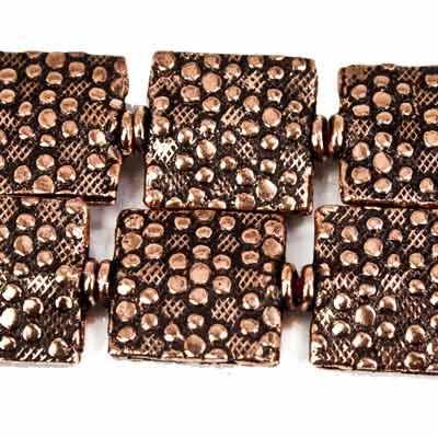 12mm Antiqued Copper Pebbles Embossed Square Beads, 8 inch, 15 beads - The Bead Traders