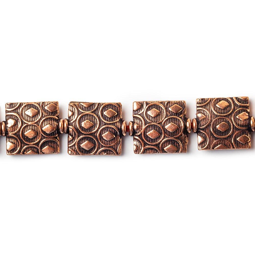 12mm Antiqued Copper Square Keyhole Embossed Square Beads, 8 inch, 15 beads - The Bead Traders