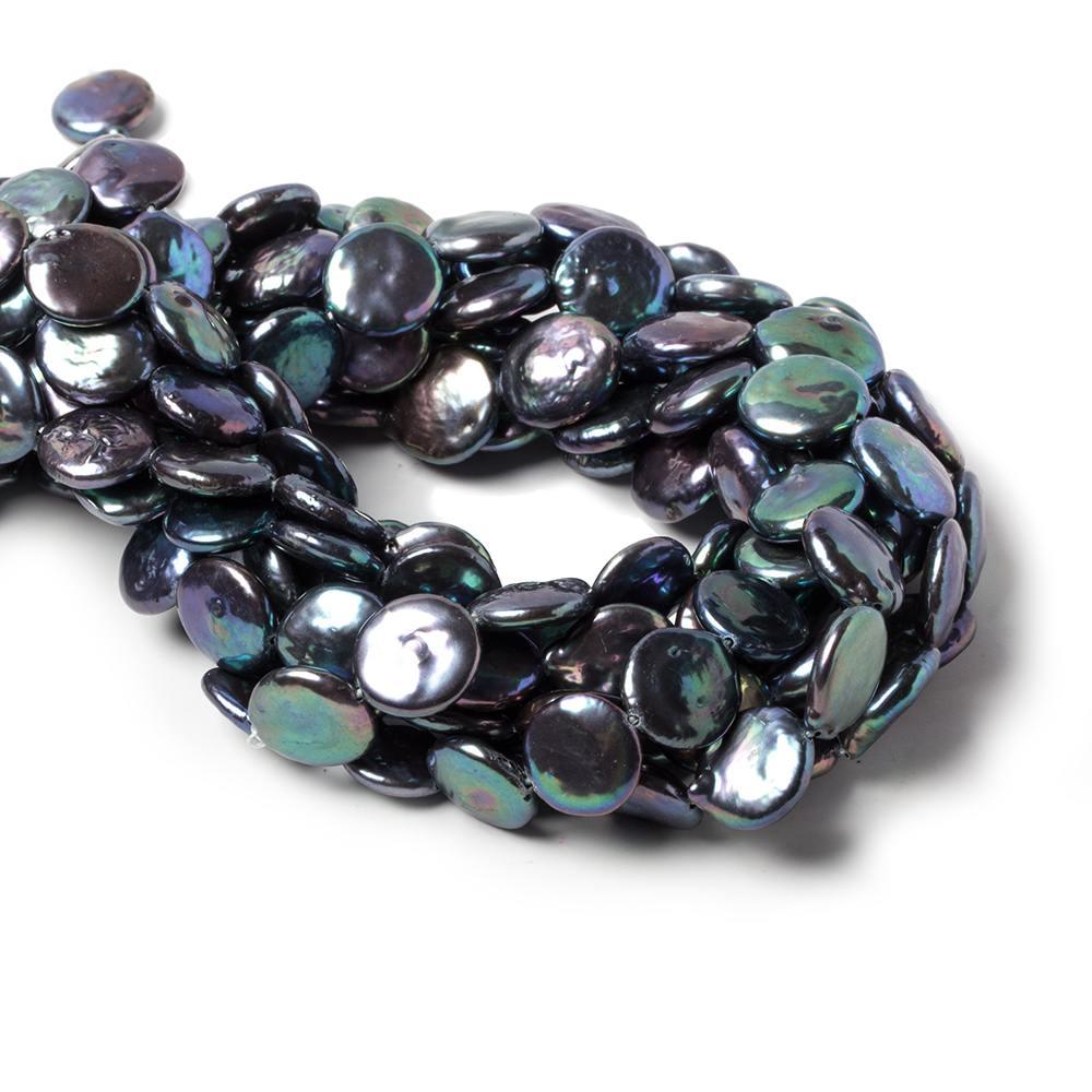 12mm Aqua Peacock Coin Freshwater Pearls 15 inch 32 pieces - The Bead Traders
