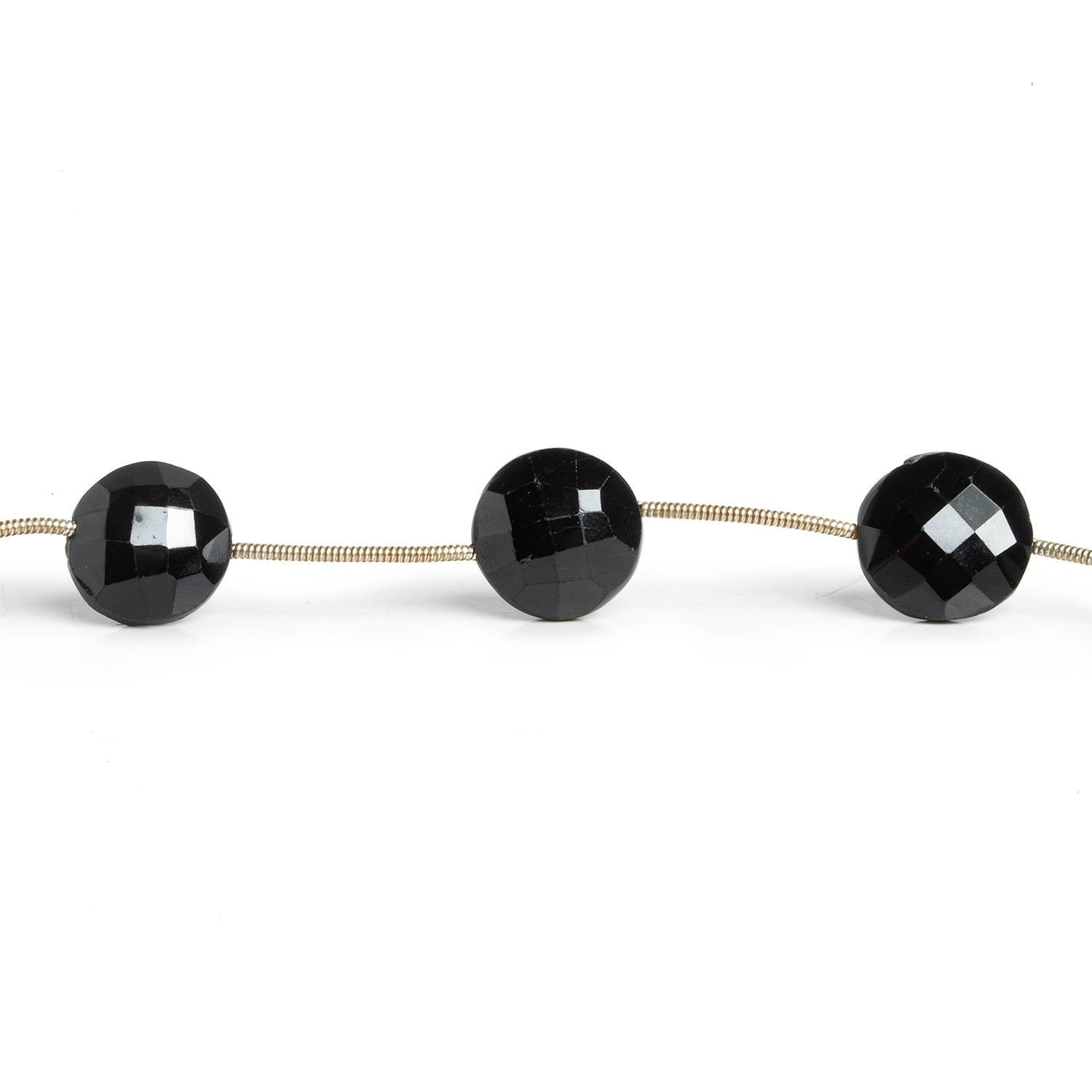 12mm Black Spinel Faceted Coins 6.5 inch 7 beads - The Bead Traders