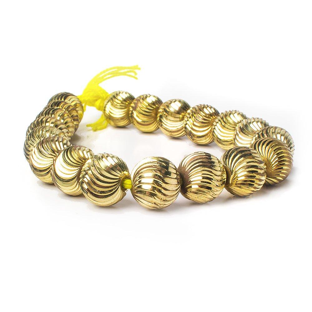 12mm Brass Fluted Round Beads, 8 inch - The Bead Traders