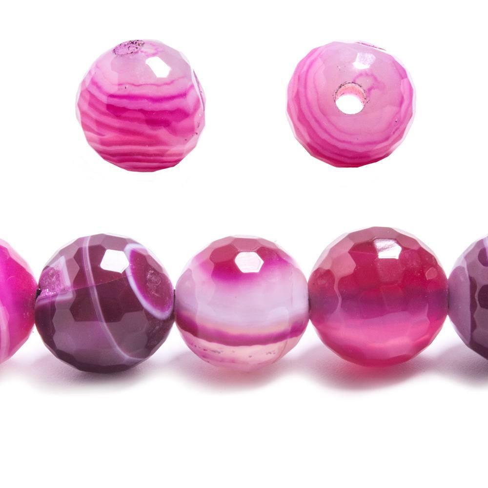 12mm Fuschia & Purple Banded Agate faceted rounds 7 inches 16 beads - The Bead Traders