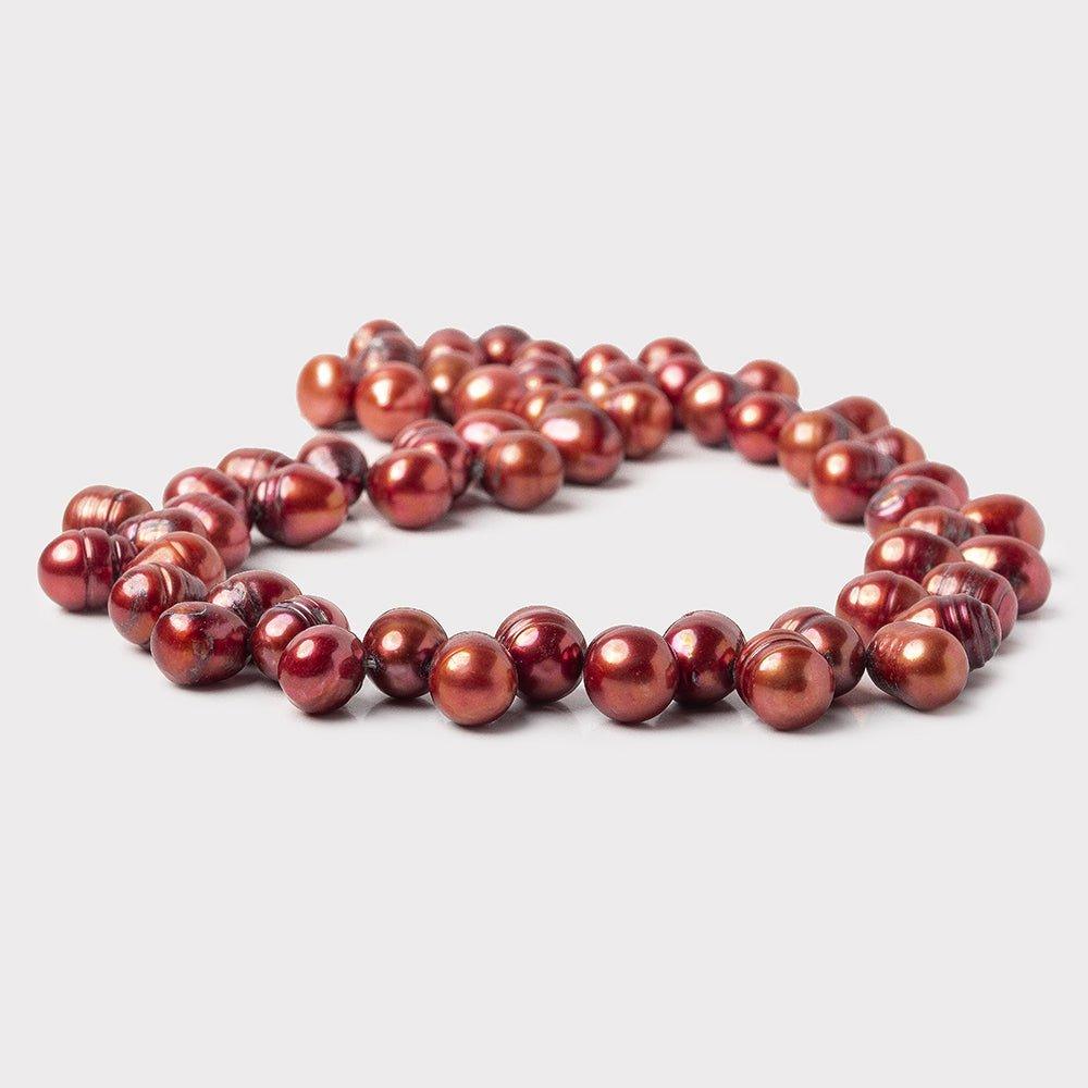 12mm Lava Red Top Drilled Ringed Baroque Pearls, 15 inch - The Bead Traders