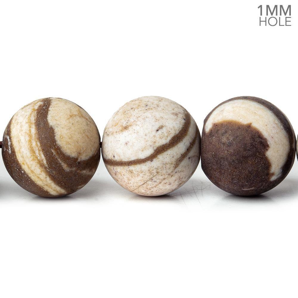 12mm Matte Brown Zebra Jasper plain rounds Large 1mm Hole 15 inch 31 beads - The Bead Traders