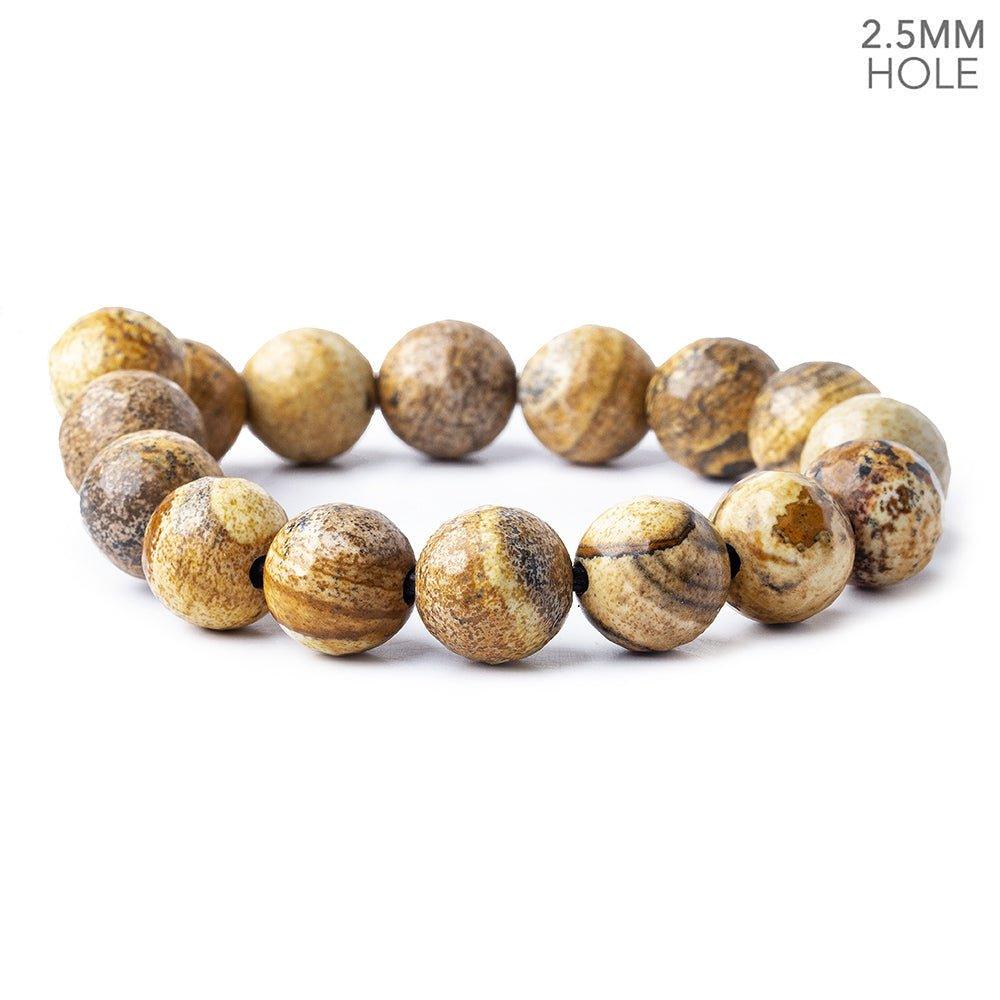 12mm Picture Jasper faceted round Large Hole Beads 7.5 inches 16 pieces - The Bead Traders