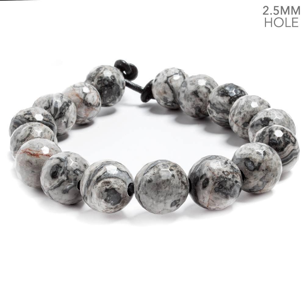 12mm Silver Leaf Jasper large hole faceted rounds 7.5 inches 17 beads - The Bead Traders