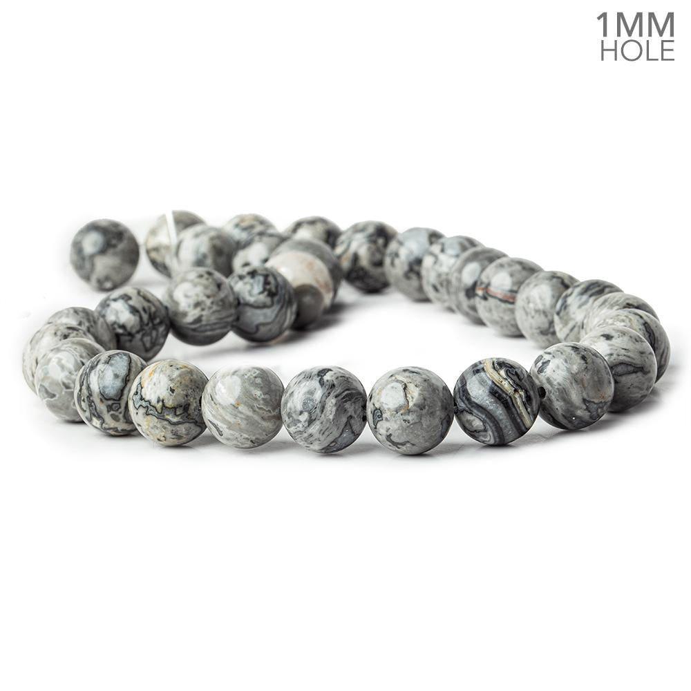 12mm Silver Leaf Jasper plain rounds Large 1mm Hole 15 inch 31 beads - The Bead Traders