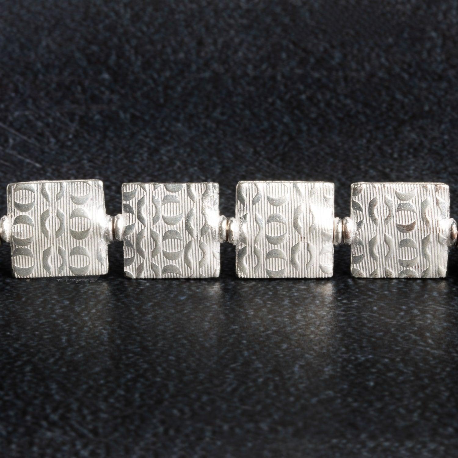 12mm Silver Plated Copper Crescent Embossed Squares - The Bead Traders