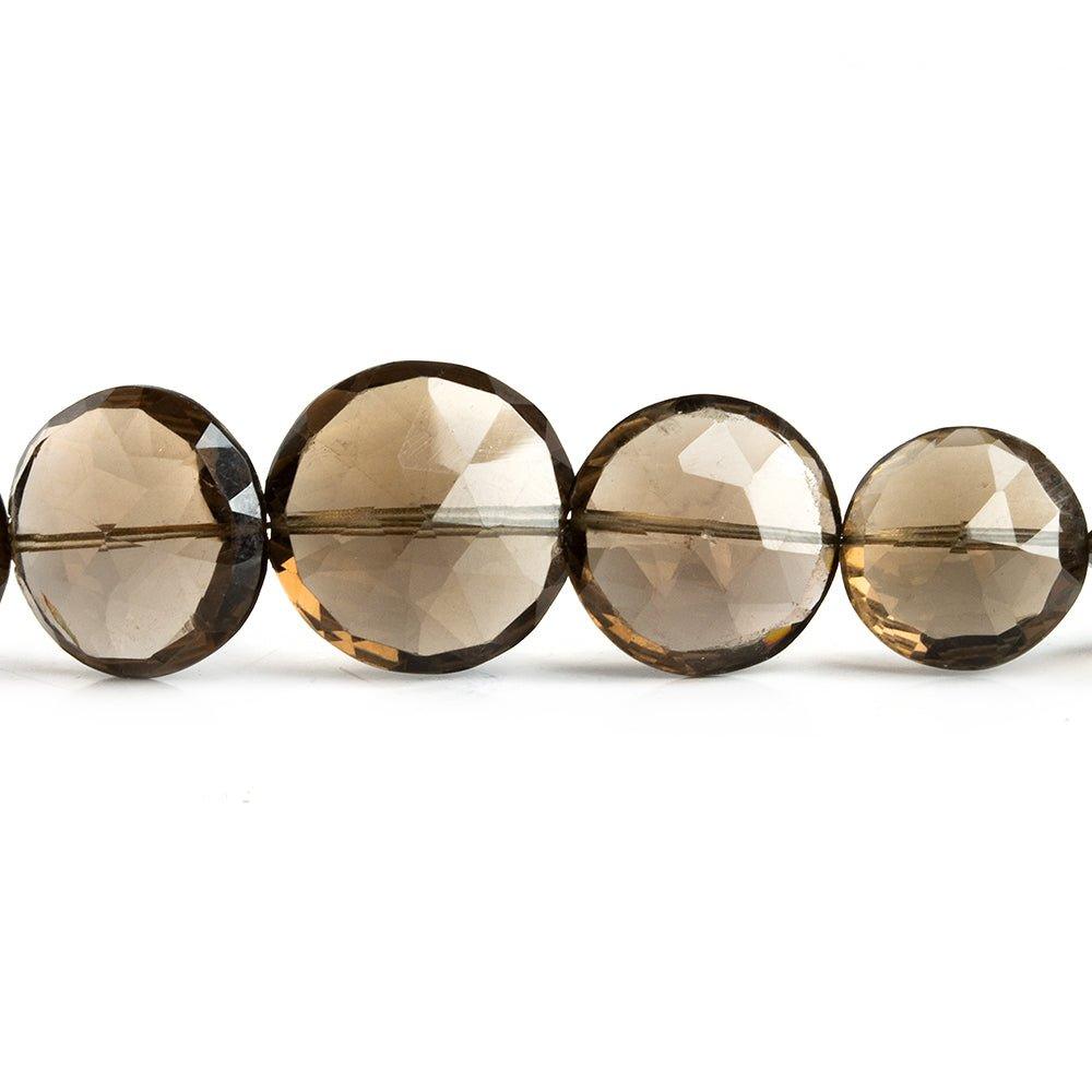 12mm Smoky Quartz Faceted Coin Beads 12 inch 29 pieces - The Bead Traders