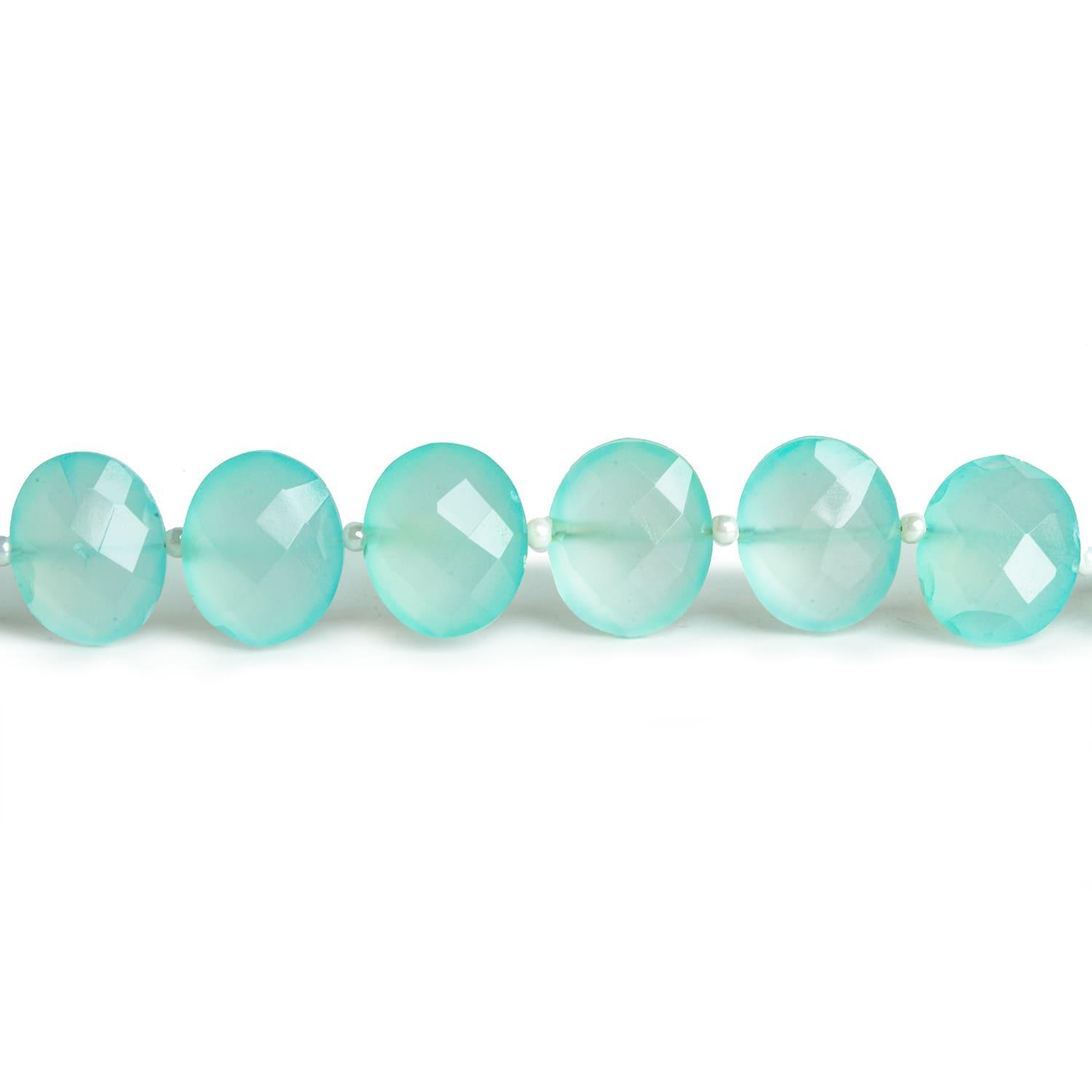 12x10mm Seablue Chalcedony Faceted Cushions 5.5 inch 13 beads - The Bead Traders