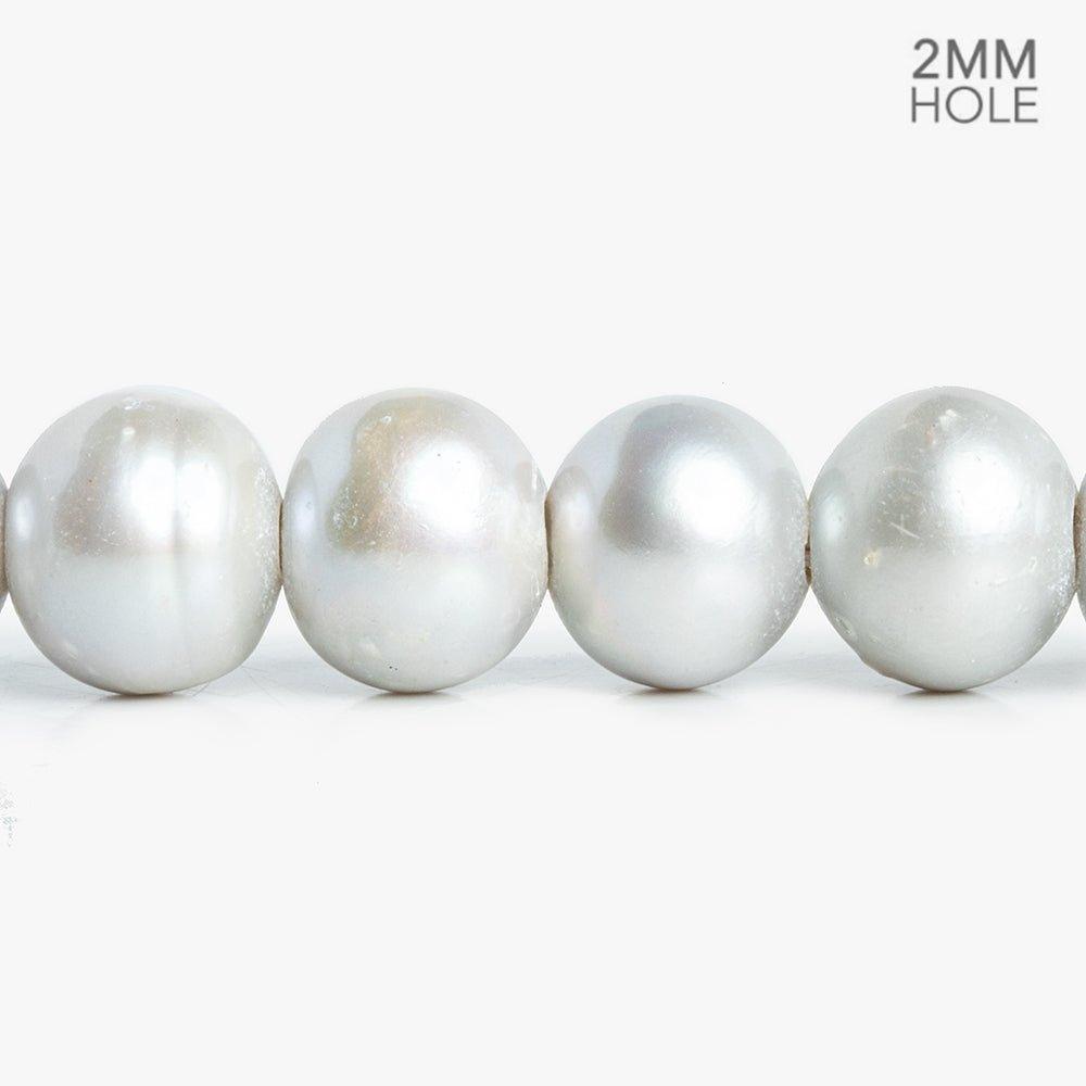 12x10mm Silver Large Hole Off Round Freshwater Pearls 8 inch 21 pieces - The Bead Traders