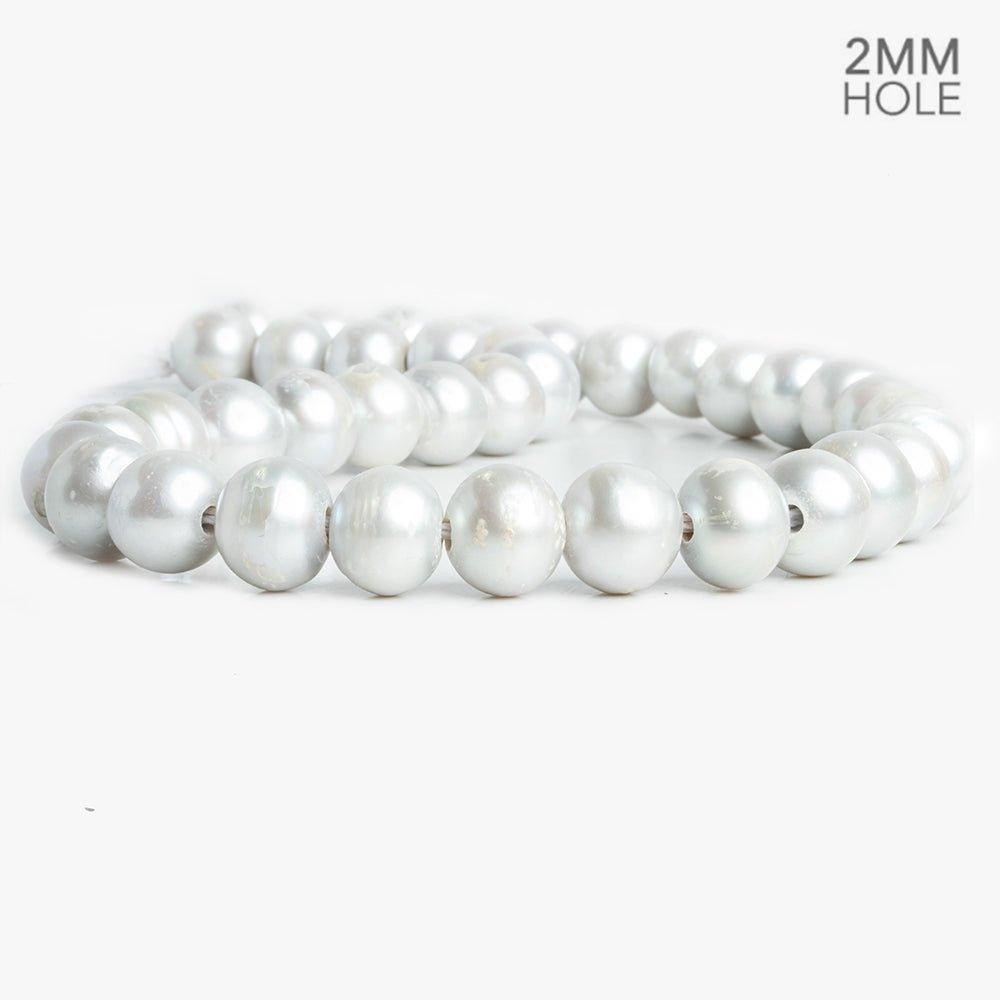 12x10mm Silver Large Hole Off Round Freshwater Pearls 8 inch 21 pieces - The Bead Traders