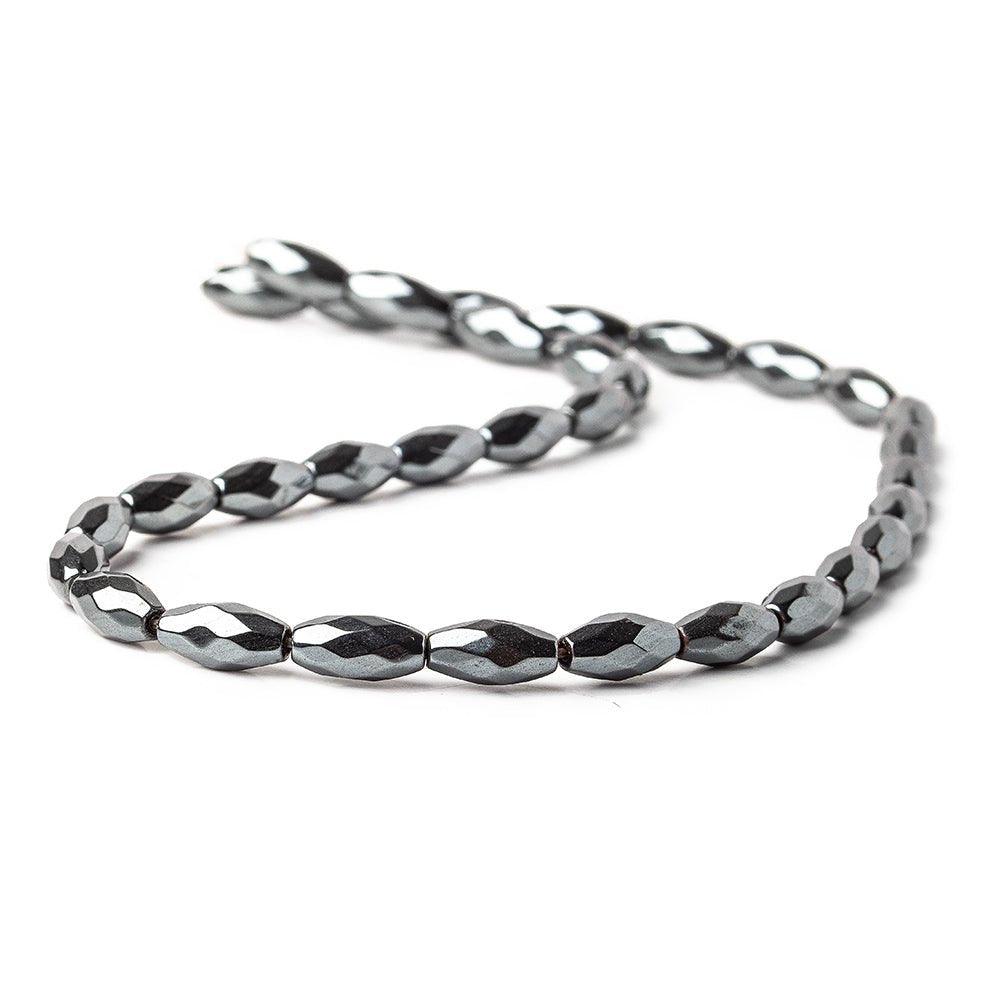 12x6mm Hematite Faceted Rice Tube Beads 15 inch 33 pieces - The Bead Traders