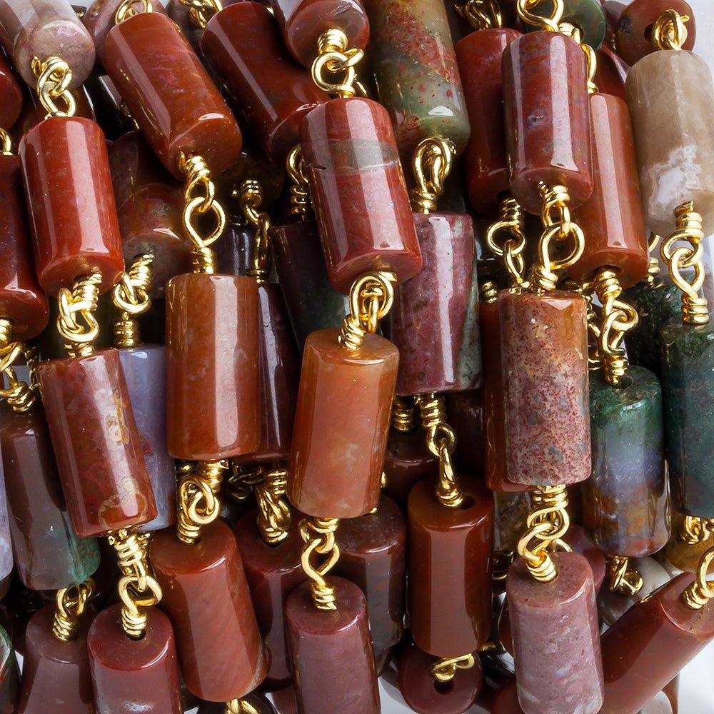 12x6mm Jasper Plain Tube Gold Plated Chain by the Foot 15 pieces - The Bead Traders