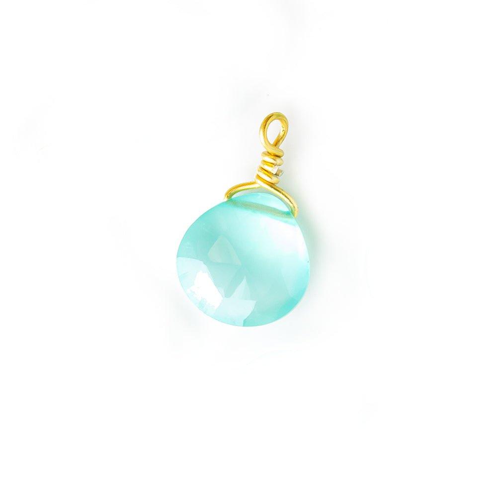 12x7.5mm-14.5x9.5mm Seafoam Blue Chalcedony Faceted Heart Wire Wrapped Focal Pendant 1 Piece - The Bead Traders