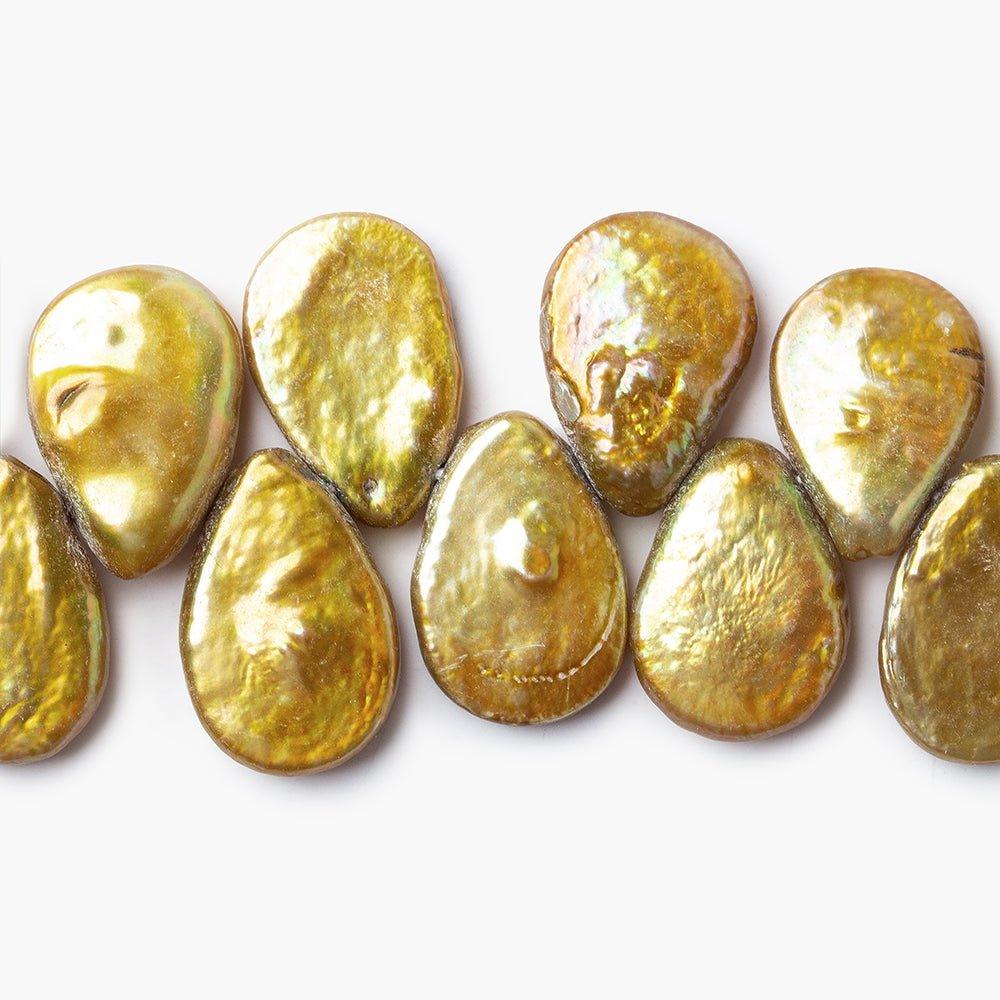 12x8-14x10mm Golden Green Pear Blister Freshwater Pearls 15 inch 60 pieces - The Bead Traders