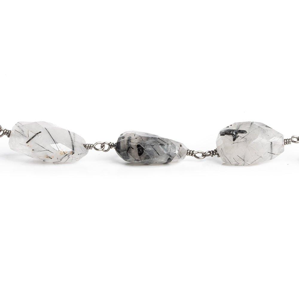 12x8-17x10mm Black Tourmalinated Quartz faceted nugget Black Gold plated Chain by the Foot 14 pieces - The Bead Traders