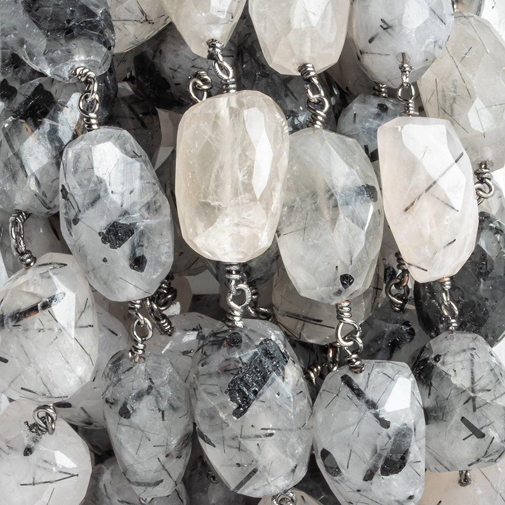 12x8-17x10mm Black Tourmalinated Quartz faceted nugget Black Gold plated Chain by the Foot 14 pieces - The Bead Traders