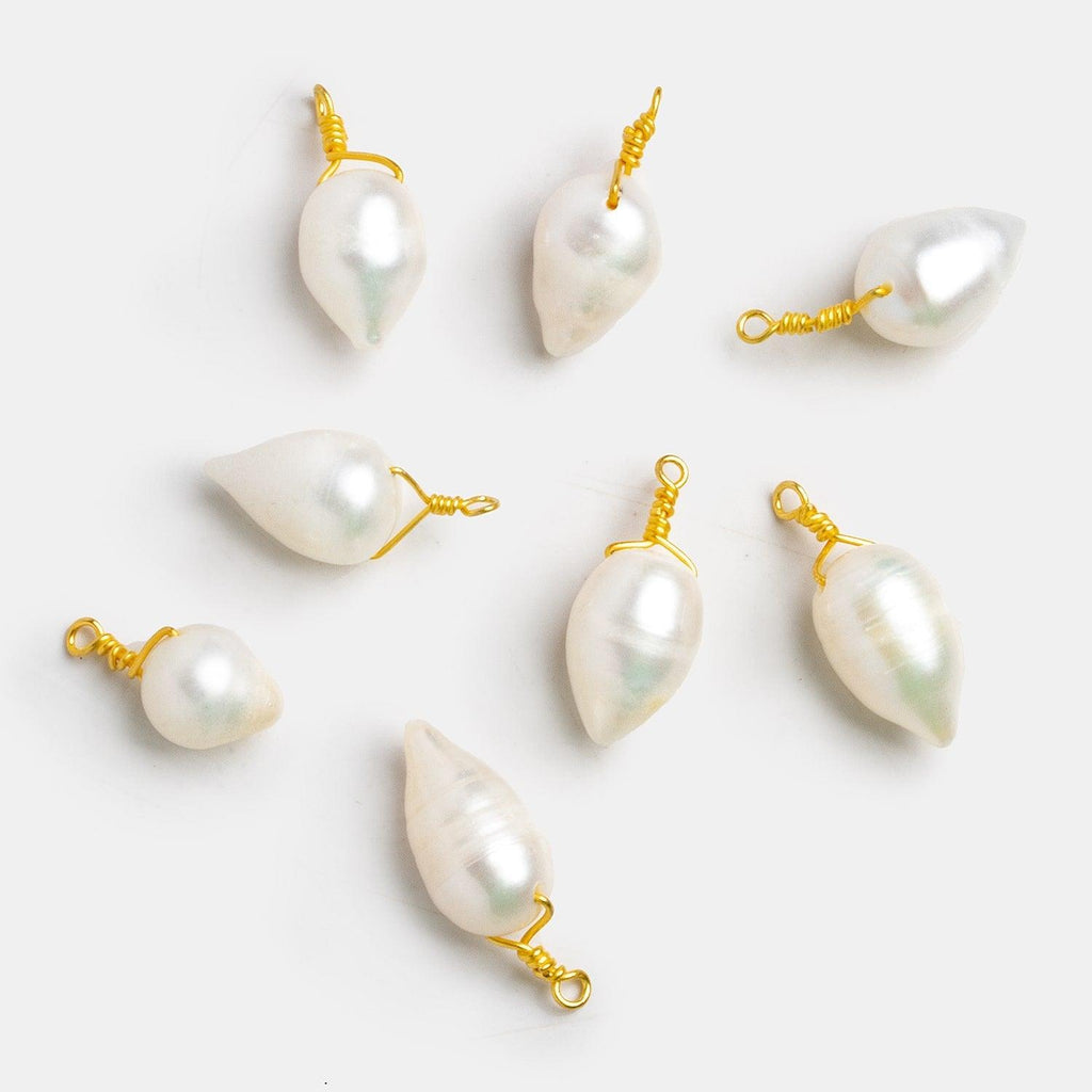 12x8.5mm Vermeil Wire Wrapped White Teardrop Pearl Pendant 1 Piece - The Bead Traders