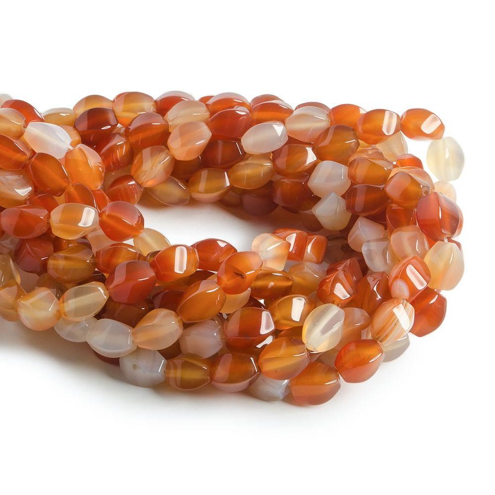 12x8mm Carnelian Agate Rectangle Twist Beads 15.5 inch 33 pieces - The Bead Traders