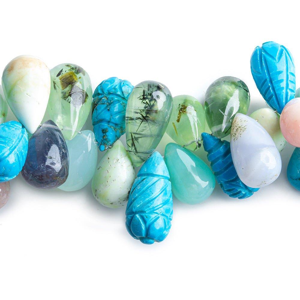 12x9mm-26x10mm Multi Gemstone Plain Teardrop Beads 16 inch 95 pieces - The Bead Traders